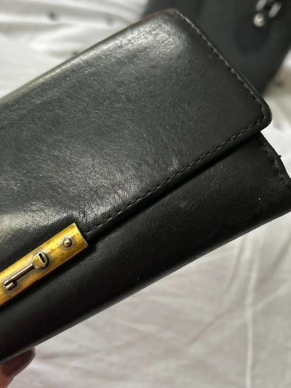 Fossil Black Leather Tri Fold Wallet